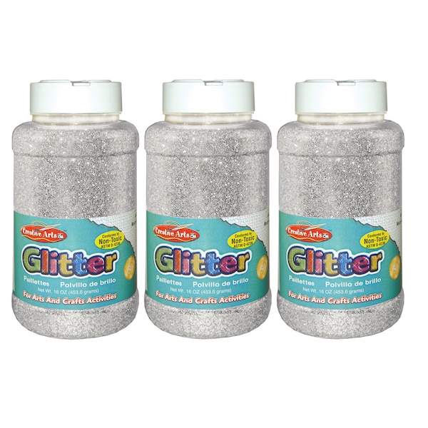 Charles Leonard Creative Arts Glitter, 1 lb. Bottle, Silver, PK3 41145 - main